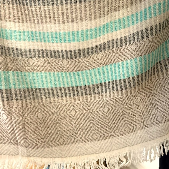 Loom Weave Hand Crafted 2 Side Organic Cotton Travel Blanket Wrap Gray Aqua Tan - Picture 6 of 14